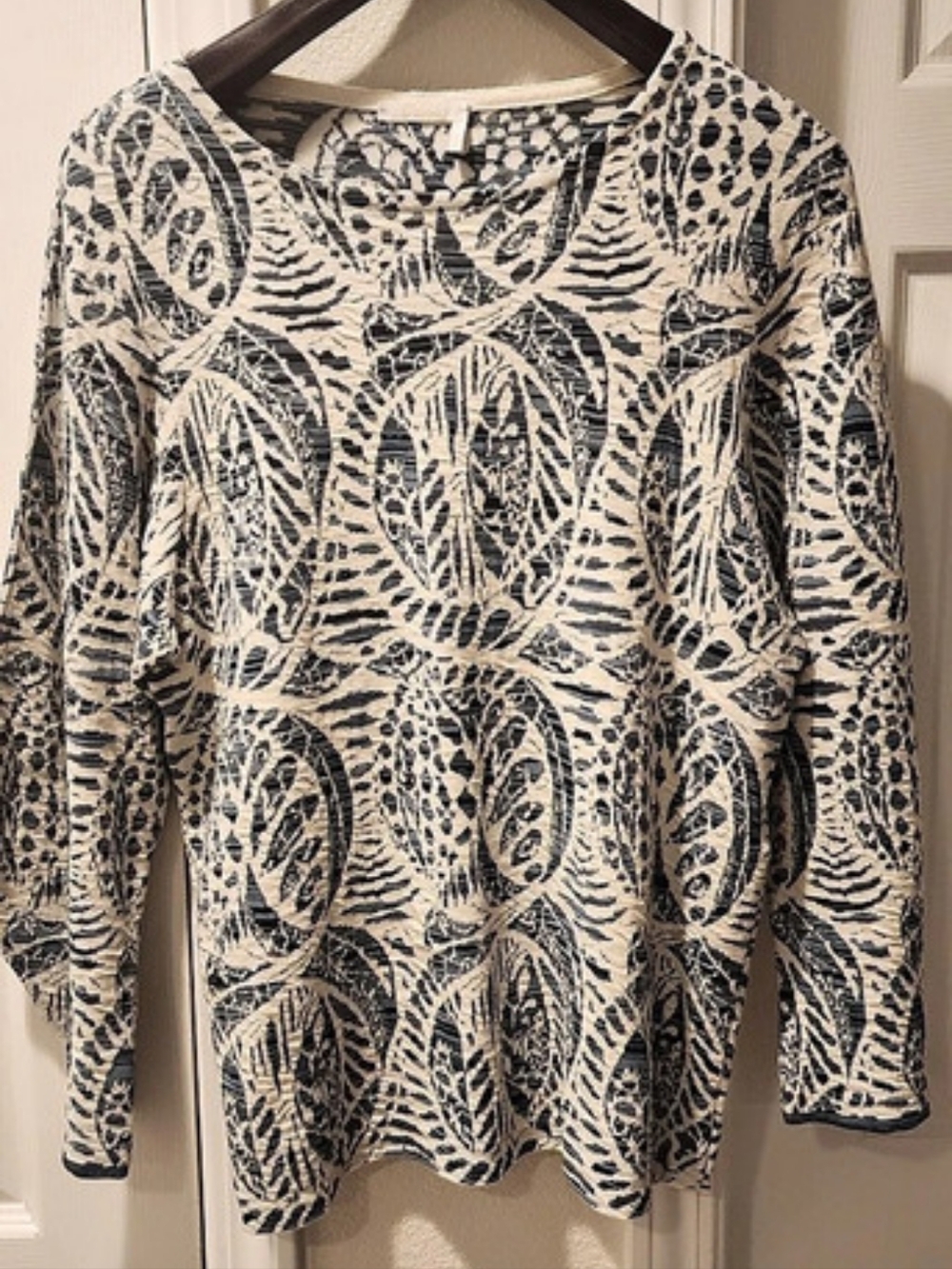 Chloé Multicolor Jacquard Knit Long Sleeve Top in Blue And Cream Size XL